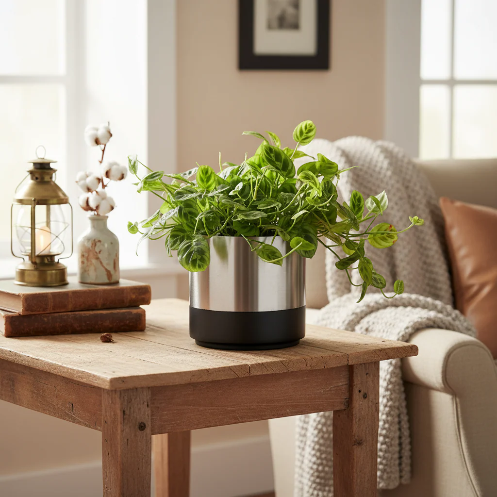 On Interior Aria Plant  Pot  Silver/ Black - Image 3