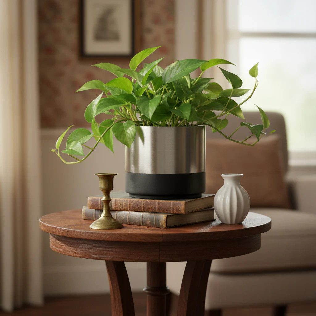 On Interior Aria Plant  Pot  Silver/ Black - Image 4