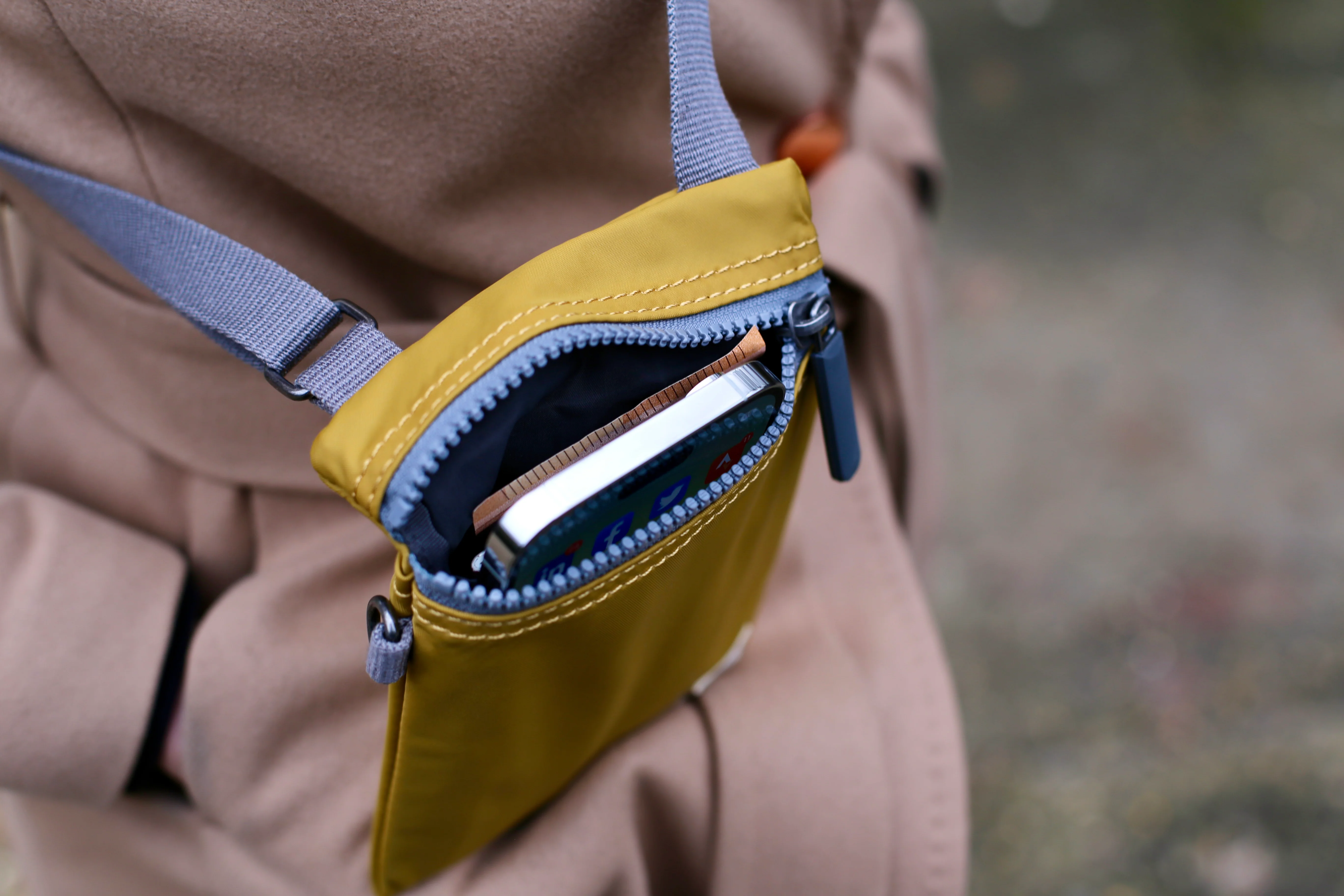 Roka London Chelsea Crossbody Phone Bag, Bamboo (Recycled Nylon) - Image 13