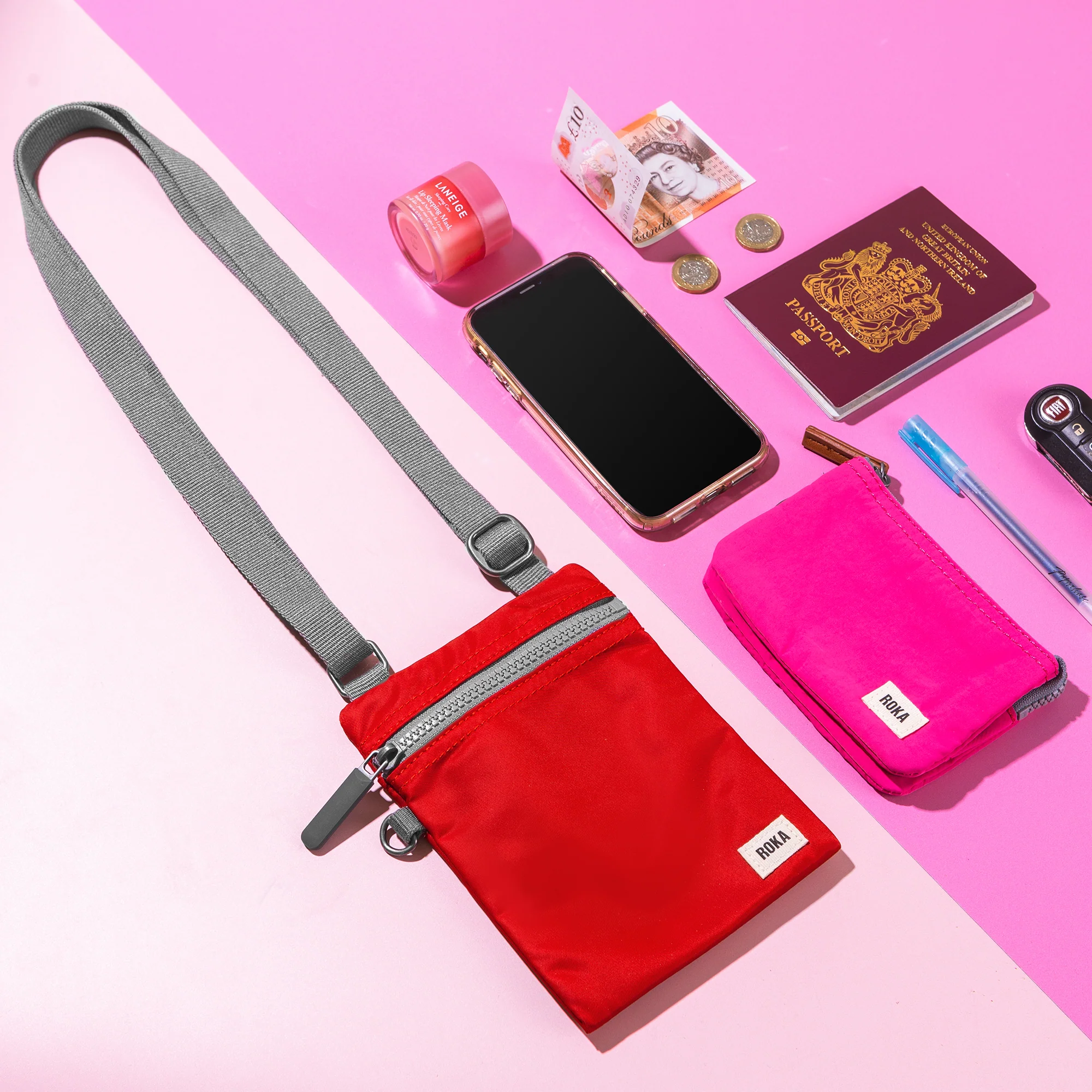 Roka London Chelsea Crossbody Phone Bag, Corn (Recycled Nylon) - Image 12