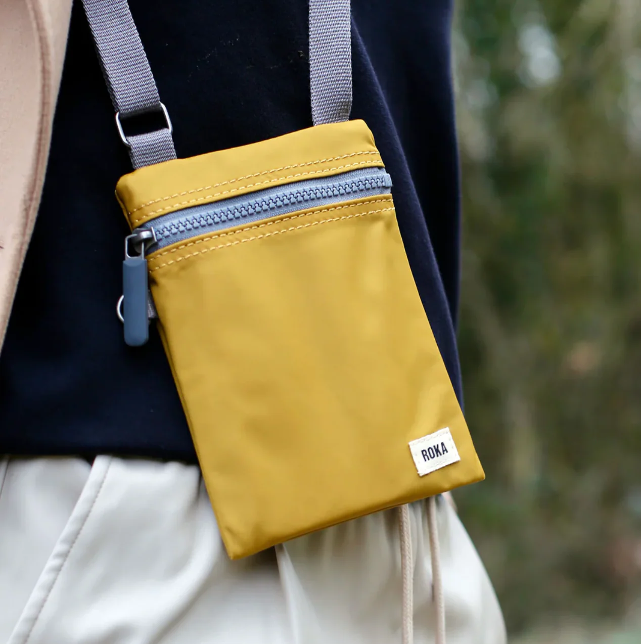 Roka London Chelsea Crossbody Phone Bag, Corn (Recycled Nylon) - Image 8