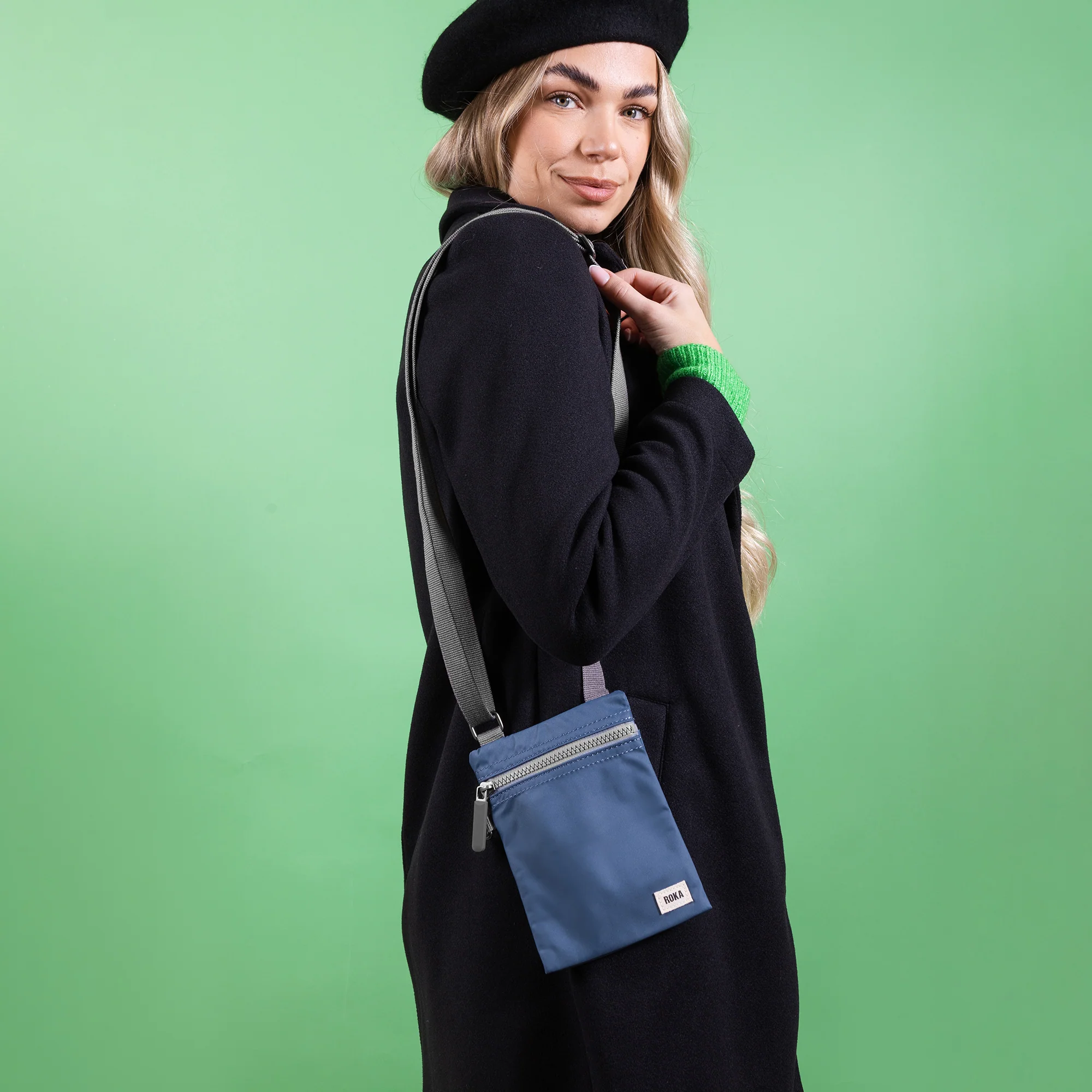 Roka London Chelsea Crossbody Phone Bag, Deep Blue (Sustainable Canvas) - Image 7