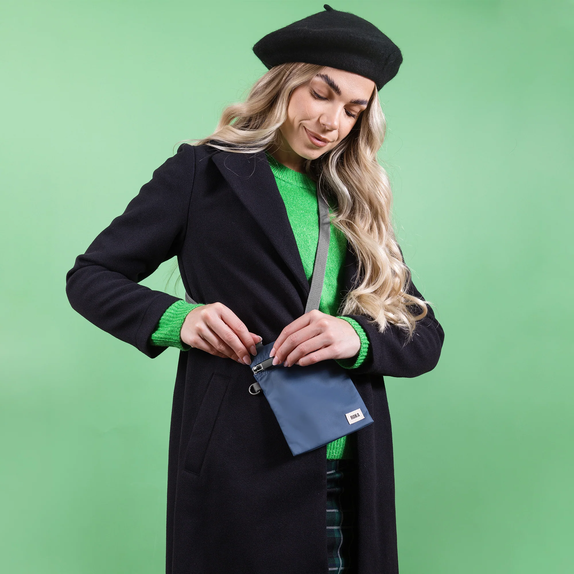 Roka London Chelsea Crossbody Phone Bag, Deep Blue (Sustainable Canvas) - Image 8