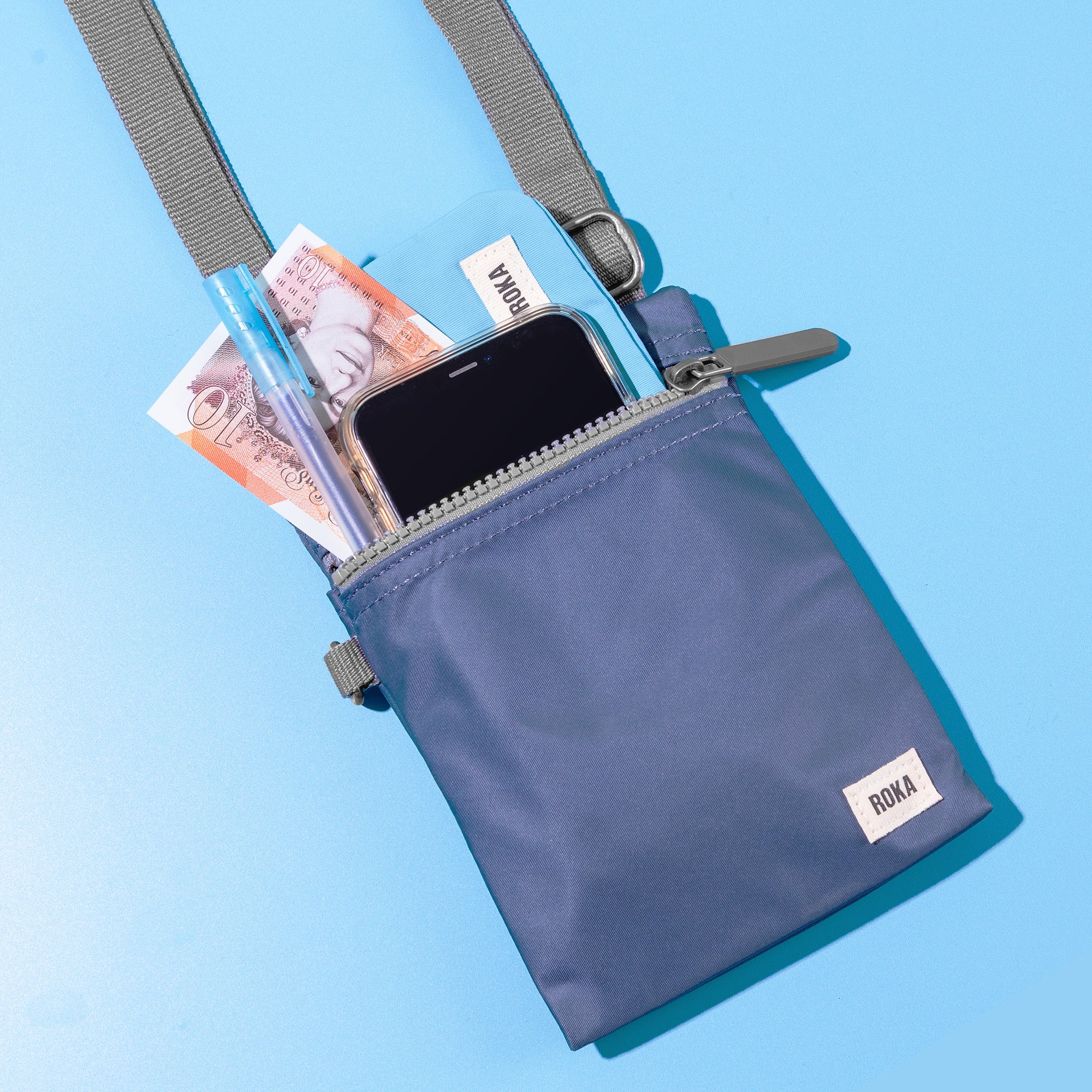 Roka London Chelsea Crossbody Phone Bag, Deep Blue (Sustainable Canvas) - Image 9