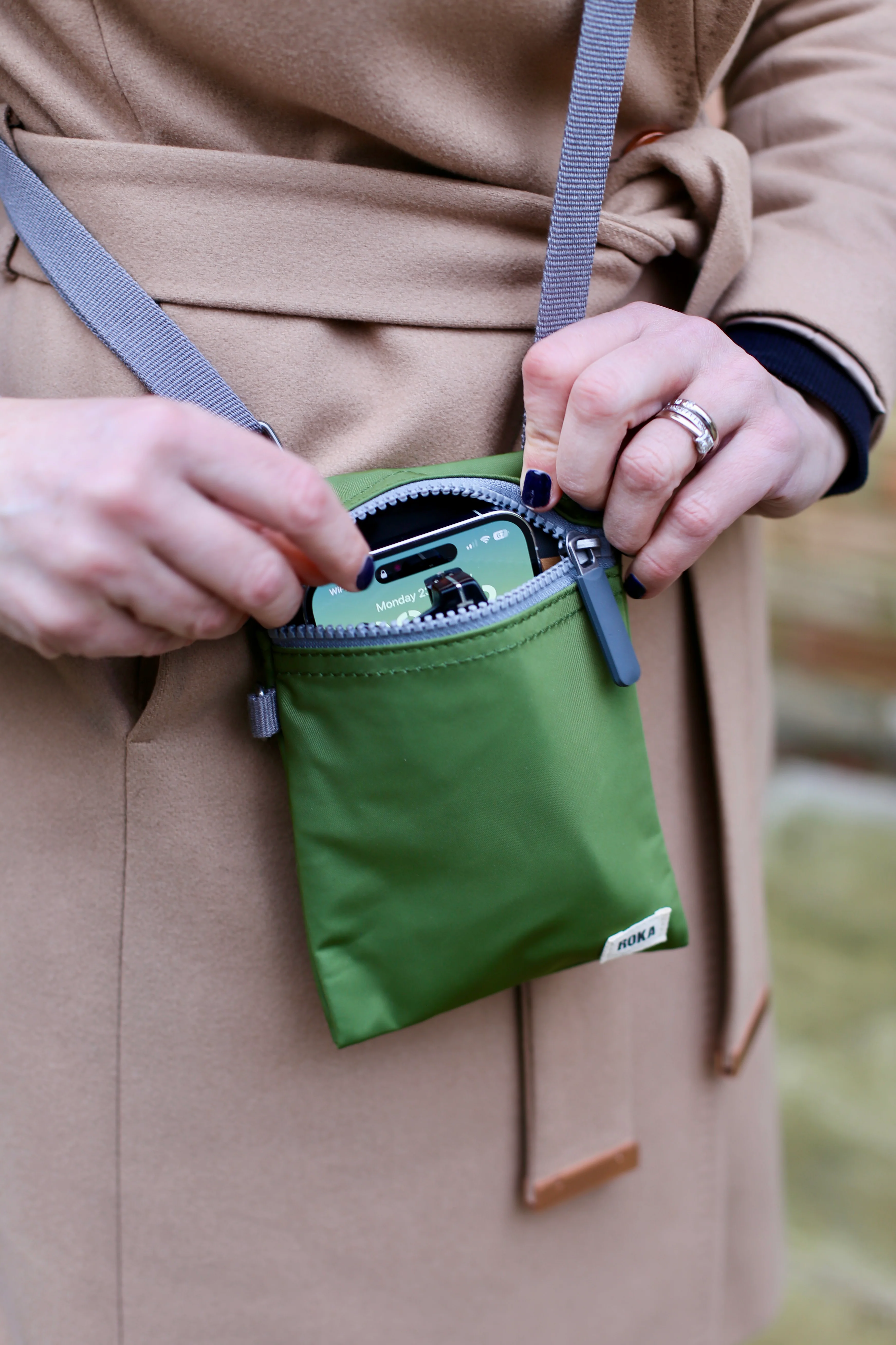 Roka London Chelsea Crossbody Phone Bag, Foliage (Sustainable Canvas) - Image 8