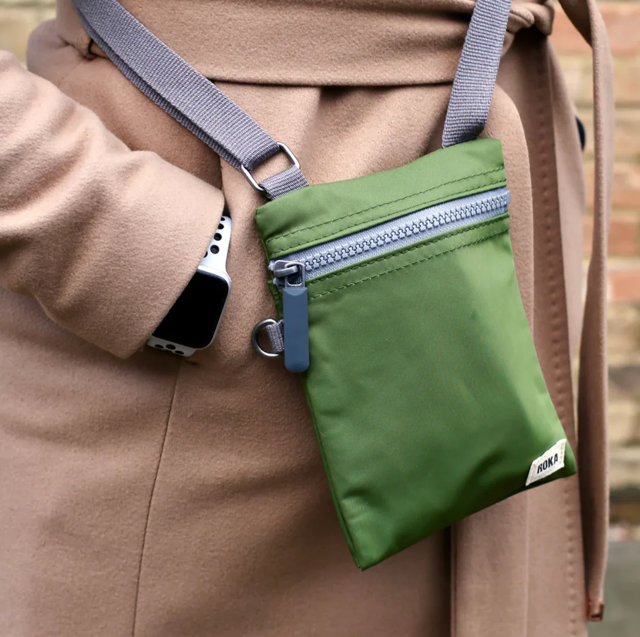 Roka London Chelsea Crossbody Phone Bag, Granite (Sustainable Canvas) - Image 10