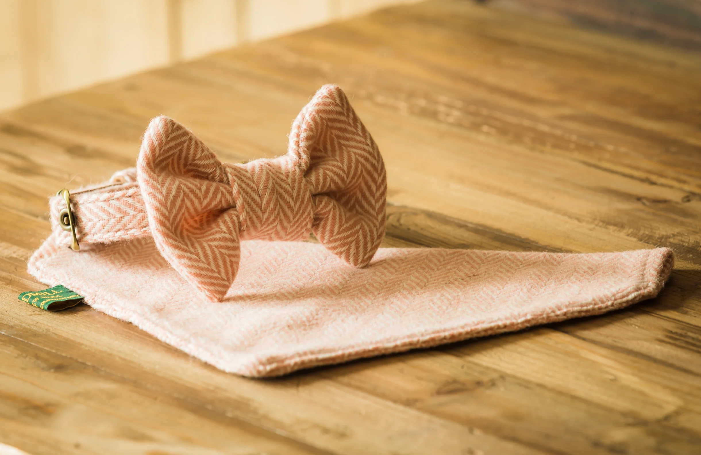 Tweedmill Rolled Tweed Dog Bow Tie, Dusky Pink - Image 3
